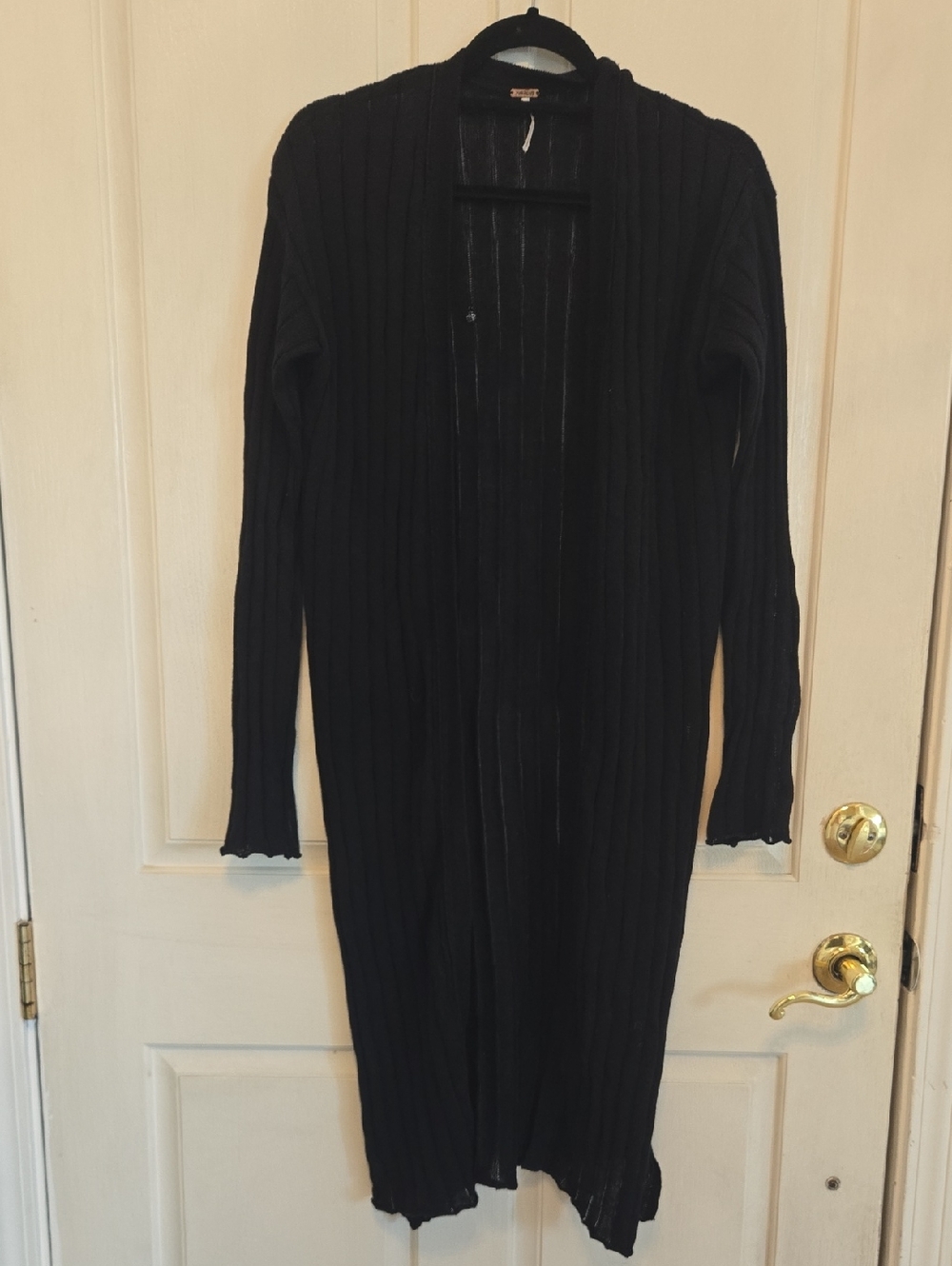 Free People Black Ribbed Open-Front Cardigan M